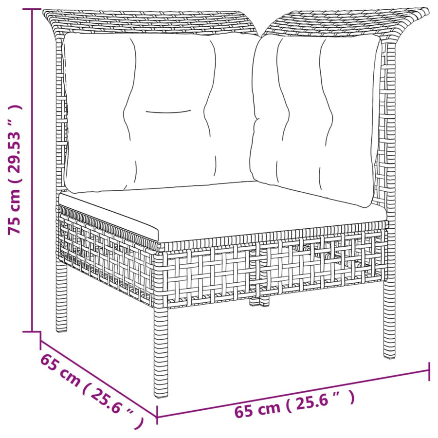5-Delige Loungeset Met Kussens Poly Rattan Grijs 3x hoek + 2x midden