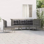 5-Delige Loungeset Met Kussens Poly Rattan Grijs 3x hoek + 2x midden