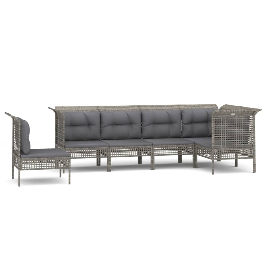 6-Delige Loungeset Met Kussens Poly Rattan Grijs 3x hoek + 3x midden