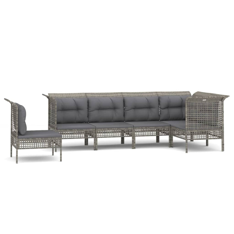 6-Delige Loungeset Met Kussens Poly Rattan Grijs 3x hoek + 3x midden