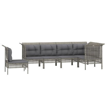 6-Delige Loungeset Met Kussens Poly Rattan Grijs 3x hoek + 3x midden