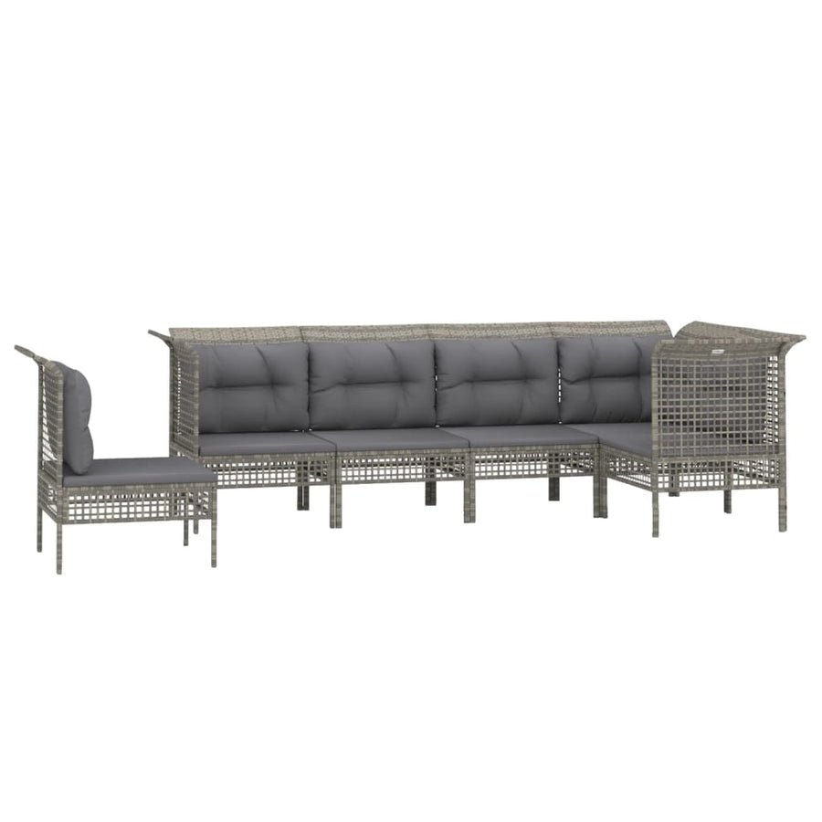 6-Delige Loungeset Met Kussens Poly Rattan Grijs 3x hoek + 3x midden