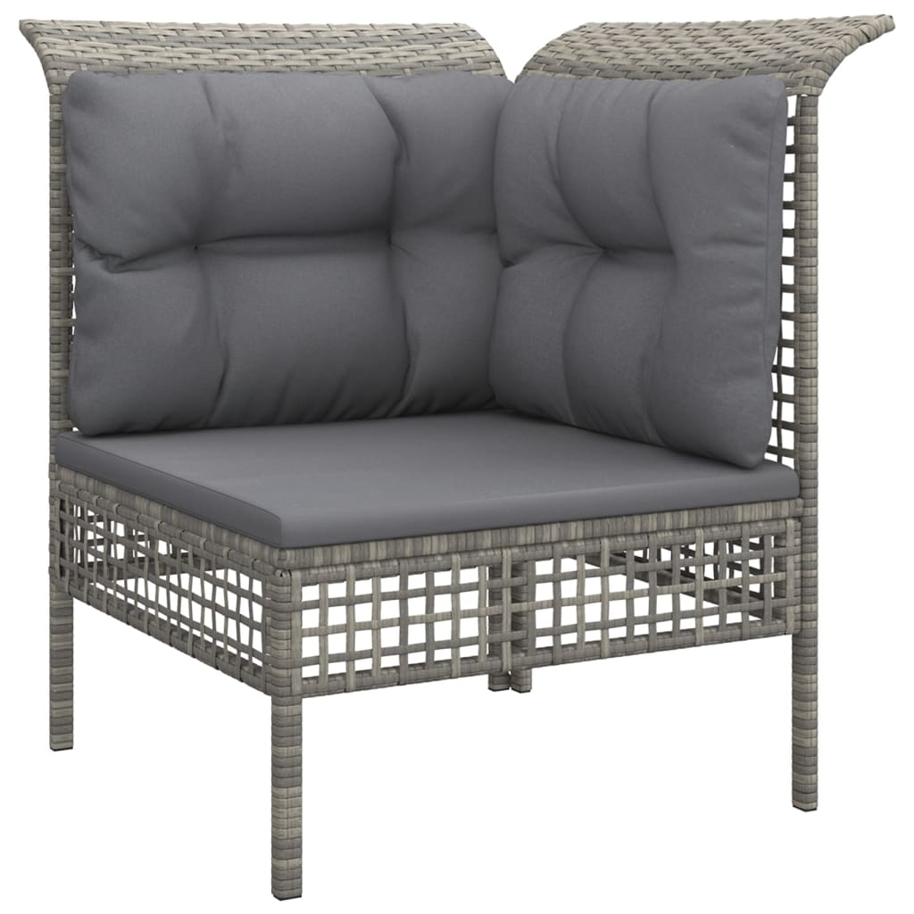 6-Delige Loungeset Met Kussens Poly Rattan Grijs 3x hoek + 3x midden