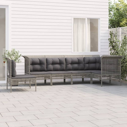 6-Delige Loungeset Met Kussens Poly Rattan Grijs 3x hoek + 3x midden