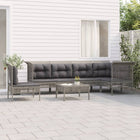 7-Delige Loungeset Met Kussens Poly Rattan Grijs 3x hoek + 3x midden + voetensteun