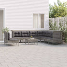 -Delige Loungeset Met Kussens Poly Rattan Grijs 3x corner + 7x middle + footrest