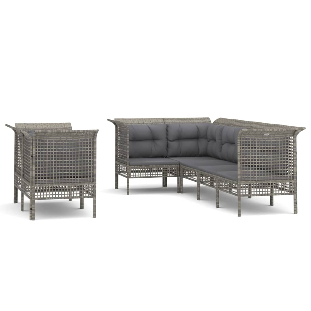7-Delige Loungeset Met Kussens Poly Rattan Grijs 5x hoek + 2x midden