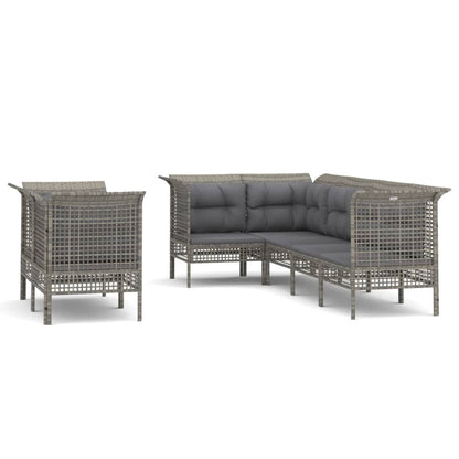 7-Delige Loungeset Met Kussens Poly Rattan Grijs 5x hoek + 2x midden