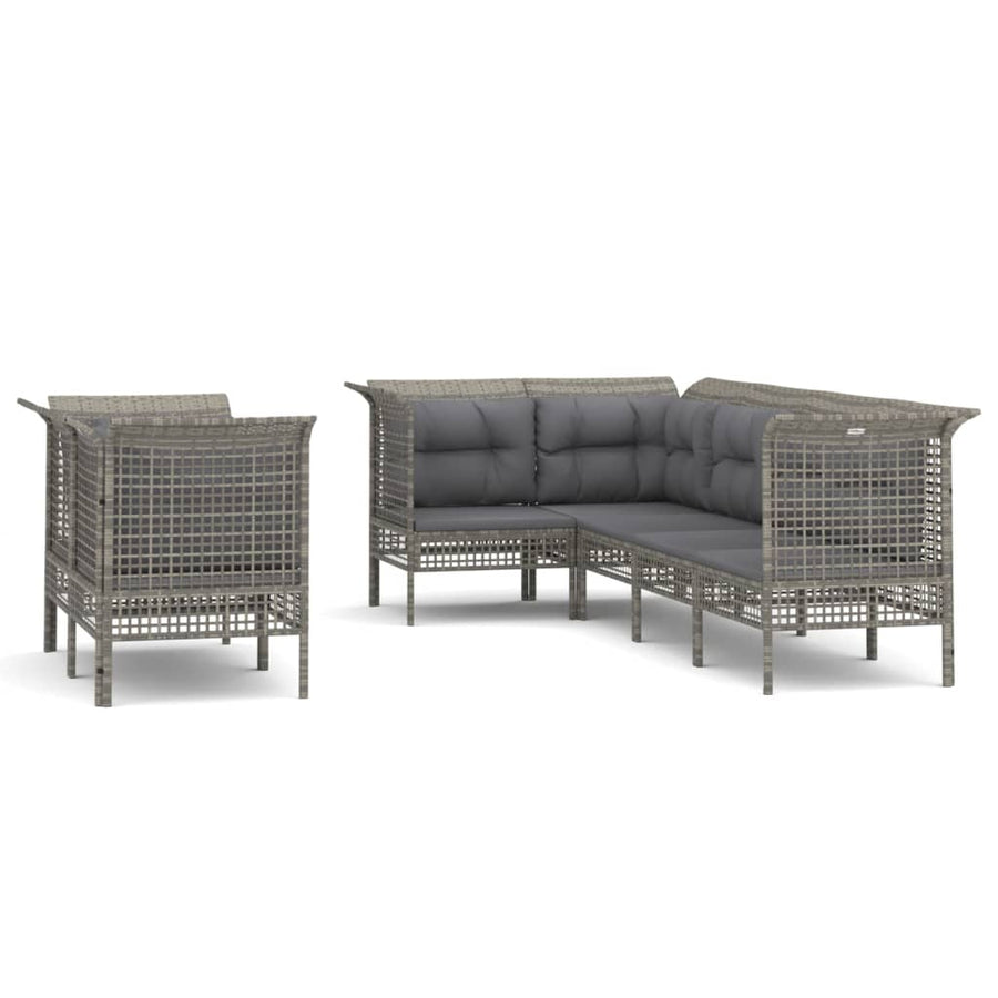 7-Delige Loungeset Met Kussens Poly Rattan Grijs 5x hoek + 2x midden