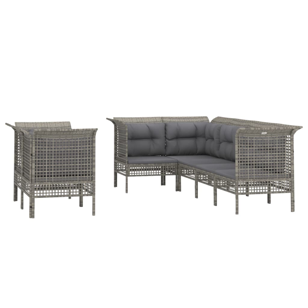 7-Delige Loungeset Met Kussens Poly Rattan Grijs 5x hoek + 2x midden