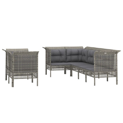 7-Delige Loungeset Met Kussens Poly Rattan Grijs 5x hoek + 2x midden