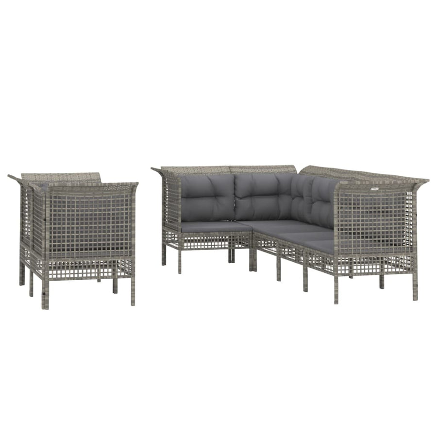 7-Delige Loungeset Met Kussens Poly Rattan Grijs 5x hoek + 2x midden