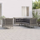 7-Delige Loungeset Met Kussens Poly Rattan Grijs 5x hoek + 2x midden