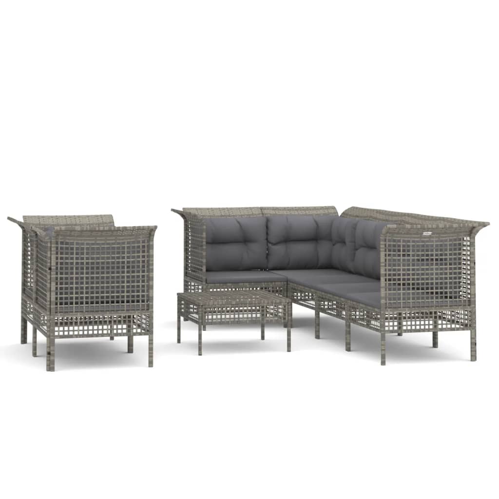 8-Delige Loungeset Met Kussens Poly Rattan Grijs 4x corner + 3x middle + footrest