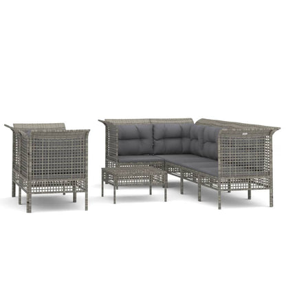 8-Delige Loungeset Met Kussens Poly Rattan Grijs 4x corner + 3x middle + footrest