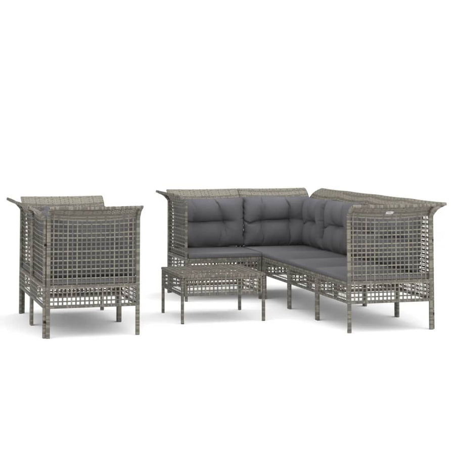 8-Delige Loungeset Met Kussens Poly Rattan Grijs 4x corner + 3x middle + footrest