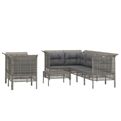 8-Delige Loungeset Met Kussens Poly Rattan Grijs 4x corner + 3x middle + footrest