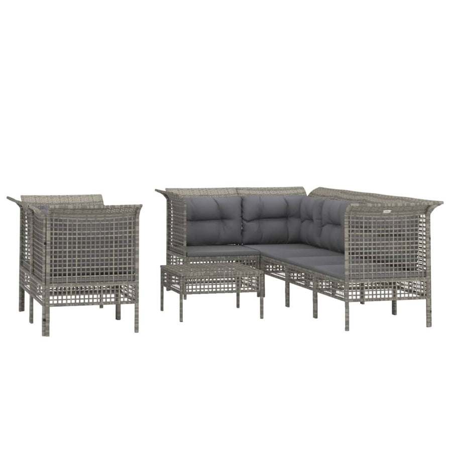 8-Delige Loungeset Met Kussens Poly Rattan Grijs 4x corner + 3x middle + footrest