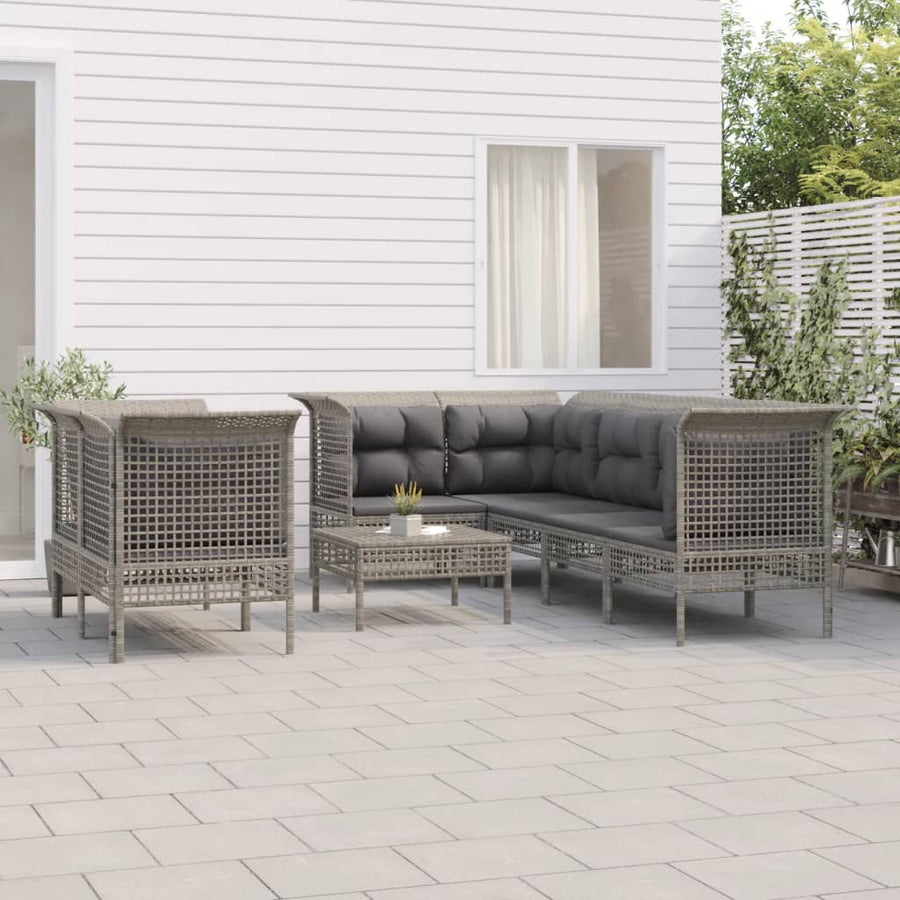 8-Delige Loungeset Met Kussens Poly Rattan Grijs 4x corner + 3x middle + footrest