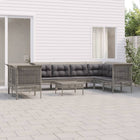 -Delige Loungeset Met Kussens Poly Rattan Grijs 5x hoek + 3x midden + voetensteun