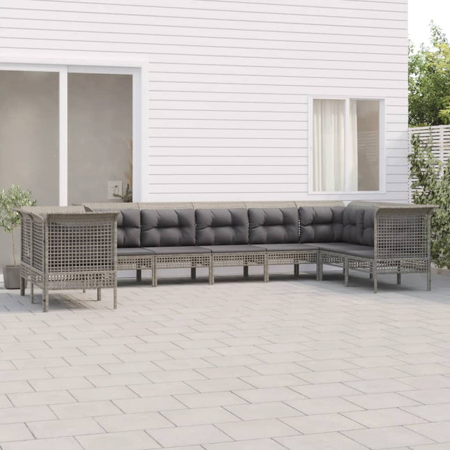 -Delige Loungeset Met Kussens Poly Rattan Grijs 5x hoek + 4x midden