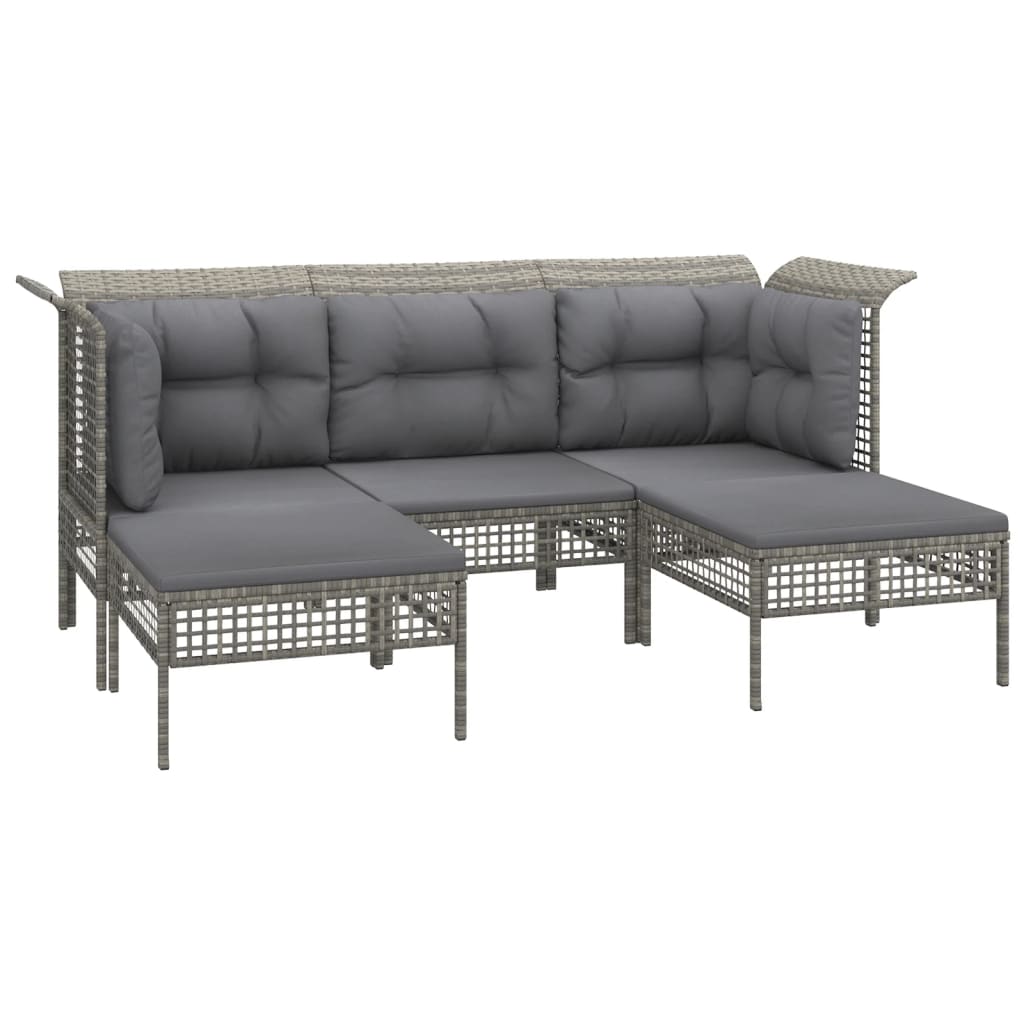 6-Delige Loungeset Met Kussens Poly Rattan Grijs 2x hoek + 2x midden + 2x voetensteun