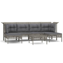 7-Delige Loungeset Met Kussens Poly Rattan Grijs 2x hoek + 2x midden + 3x voetensteun