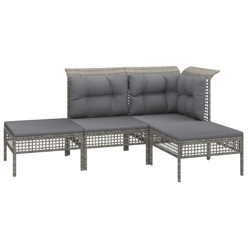 7-Delige Loungeset Met Kussens Poly Rattan Grijs 2x hoek + 2x midden + 3x voetensteun