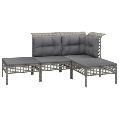 7-Delige Loungeset Met Kussens Poly Rattan Grijs 2x hoek + 2x midden + 3x voetensteun
