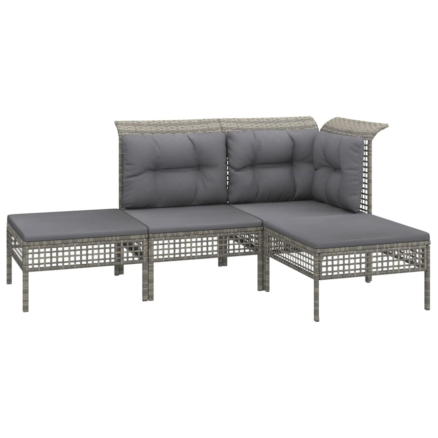 7-Delige Loungeset Met Kussens Poly Rattan Grijs 2x hoek + 2x midden + 3x voetensteun