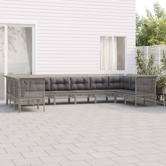 10-Delige Loungeset Met Kussens Poly Rattan Grijs