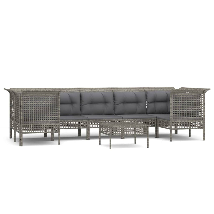 8-Delige Loungeset Met Kussens Poly Rattan Grijs 4x corner + 3x middle + footrest