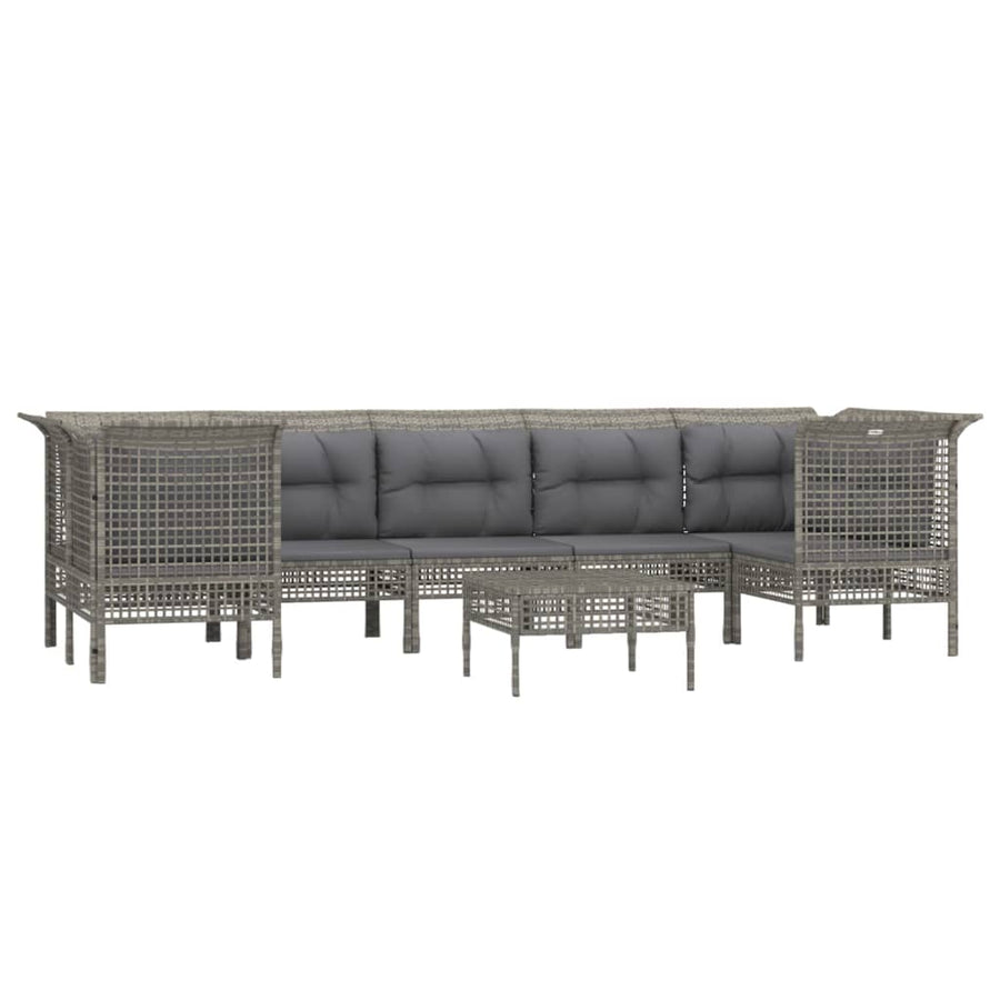 8-Delige Loungeset Met Kussens Poly Rattan Grijs 4x corner + 3x middle + footrest