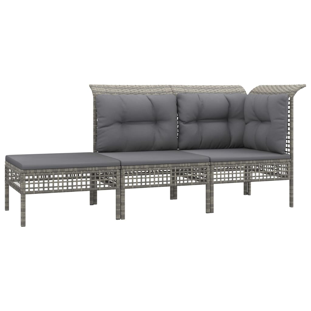 8-Delige Loungeset Met Kussens Poly Rattan Grijs 4x corner + 3x middle + footrest