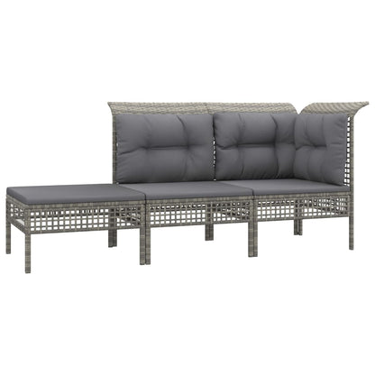 8-Delige Loungeset Met Kussens Poly Rattan Grijs 4x corner + 3x middle + footrest