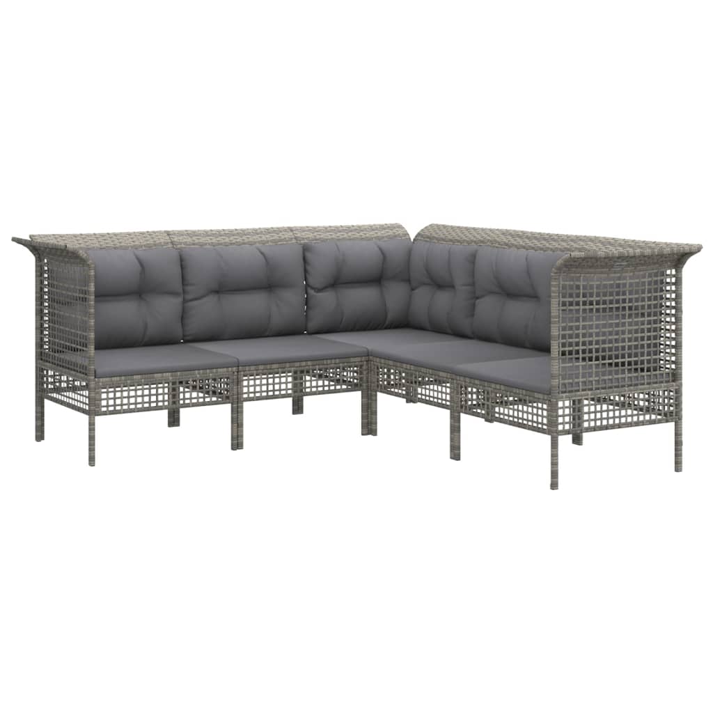 8-Delige Loungeset Met Kussens Poly Rattan Grijs 4x corner + 3x middle + footrest