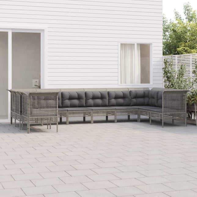 0-Delige Loungeset Met Kussens Poly Rattan Grijs 4x hoek + 6x midden