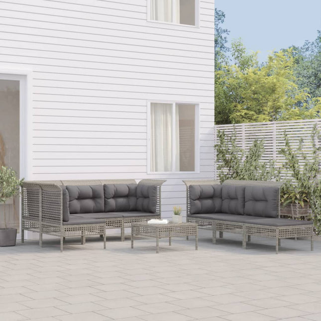 0-Delige Loungeset Met Kussens Poly Rattan Grijs 4x hoek + 4x midden + 2x voetensteun