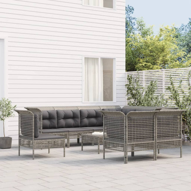 9-Delige Loungeset Met Kussens Poly Rattan Grijs 5x hoek + 4x midden