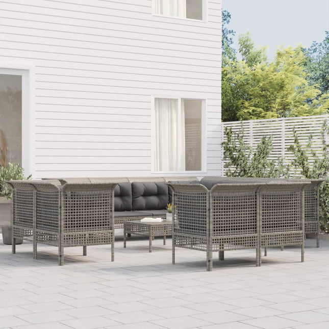 -Delige Loungeset Met Kussens Poly Rattan Grijs 7x hoek + 4x midden