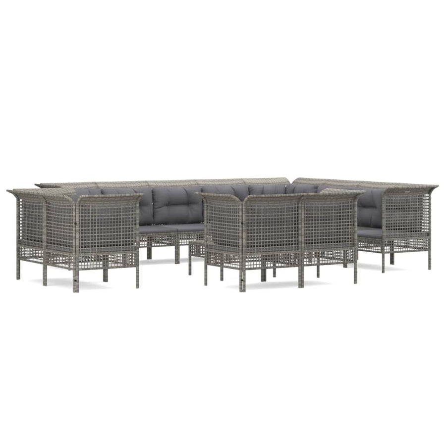 3-Delige Loungeset Met Kussens Poly Rattan Grijs 5x corner + 7x middle + footrest