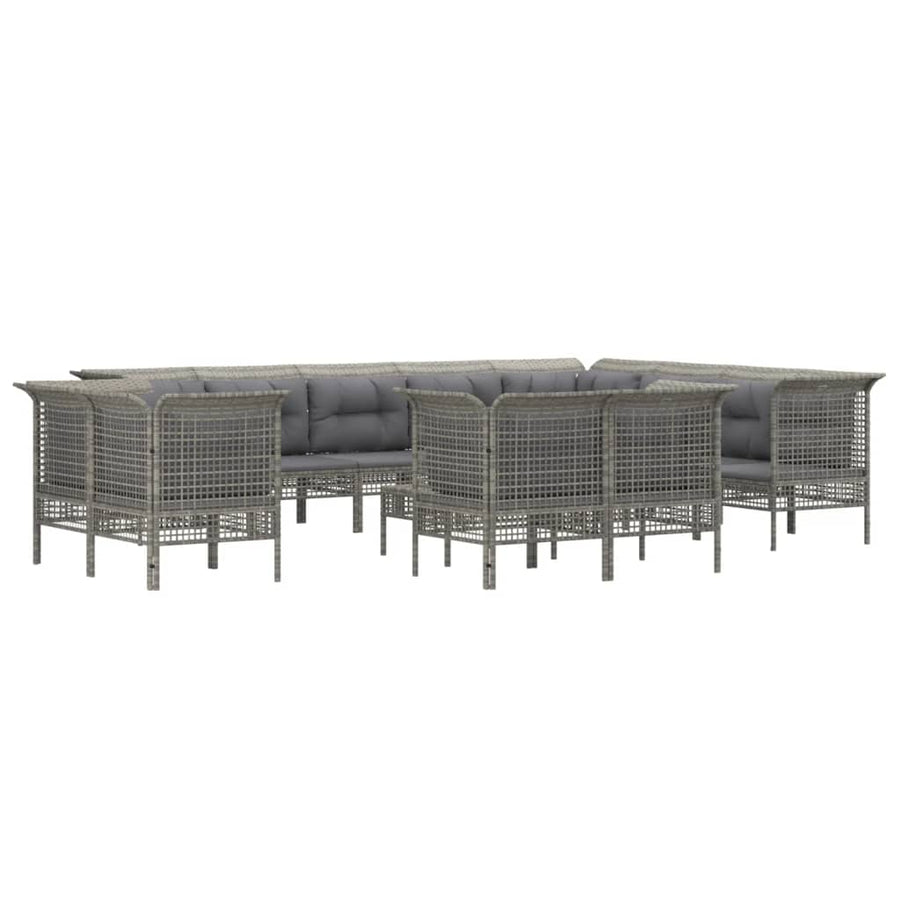 3-Delige Loungeset Met Kussens Poly Rattan Grijs 5x corner + 7x middle + footrest