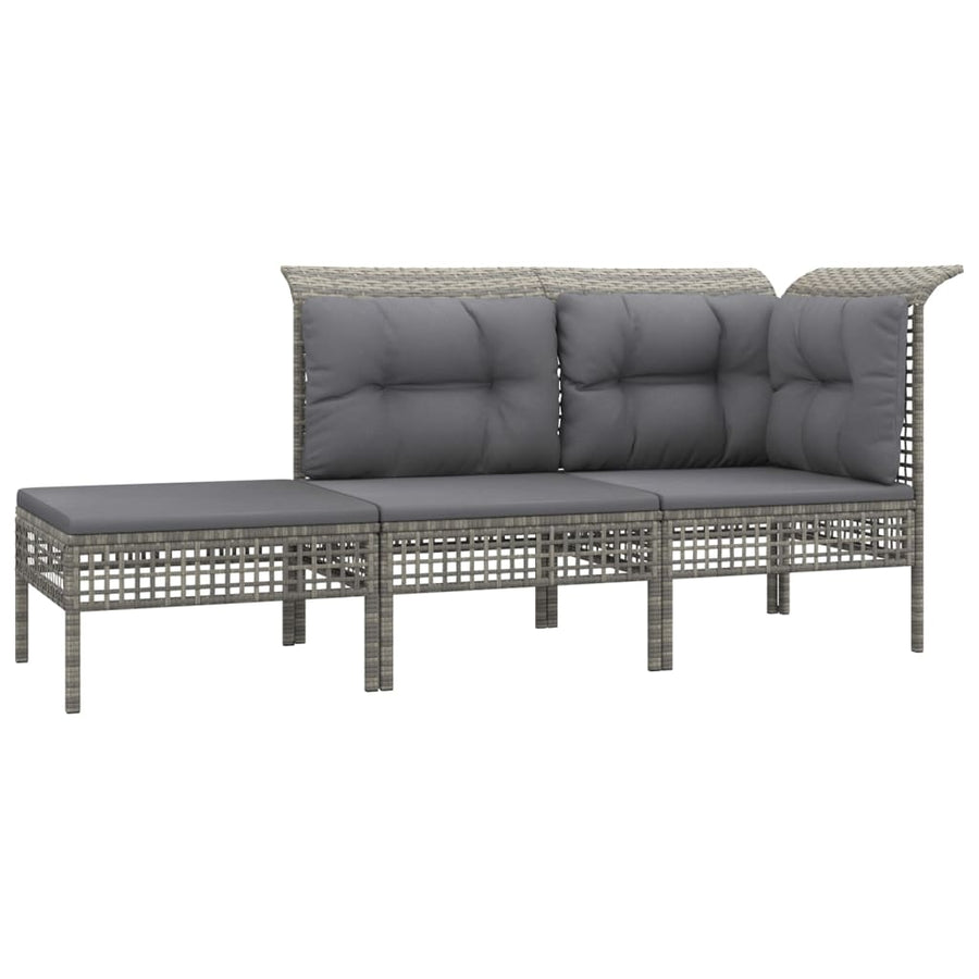 3-Delige Loungeset Met Kussens Poly Rattan Grijs 5x corner + 7x middle + footrest