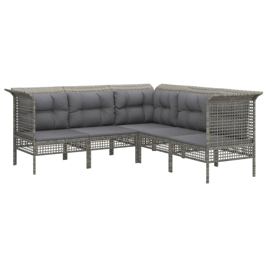 3-Delige Loungeset Met Kussens Poly Rattan Grijs 5x corner + 7x middle + footrest