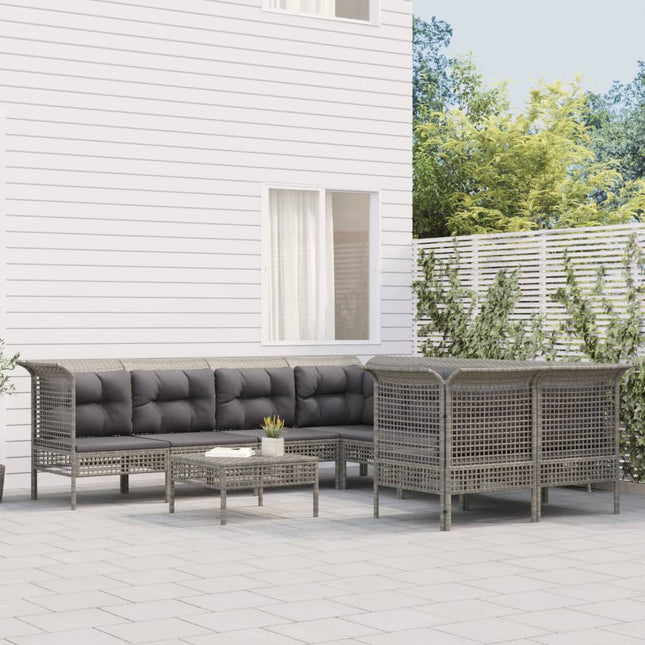 8-Delige Loungeset Met Kussens Poly Rattan Grijs 4x hoek + 4x midden