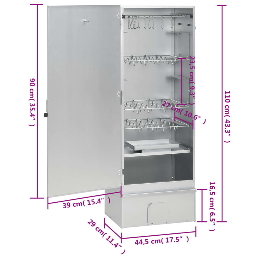 BBQ-rookoven met tafel gegalvaniseerd staal 2 44.5 x 29 x 110 cm