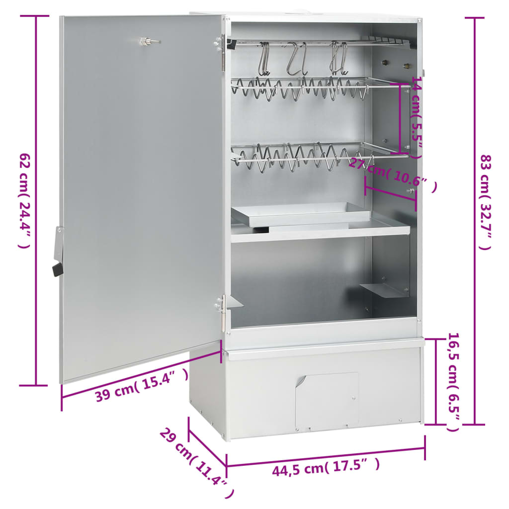 Bbq-Rookoven Met Tafel Gegalvaniseerd Staal 2 44.5 x 29 x 83 cm Zonder raam