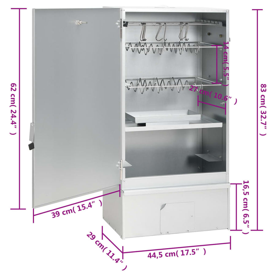 Bbq-Rookoven Met Tafel Gegalvaniseerd Staal 2 44.5 x 29 x 83 cm Zonder raam