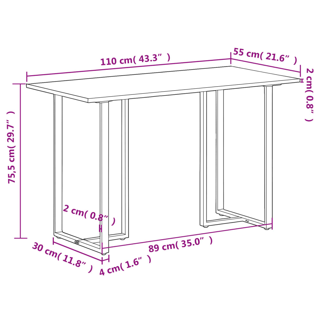 Eettafel 110X55X75,5 Cm 110 x 55 x 75.5 cm