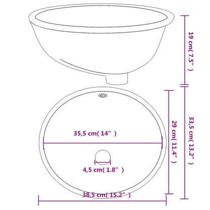 Wastafel Ovaal 38,5X33,5X19 Cm Keramiek Wit 38.5 x 33.5 x 19 cm